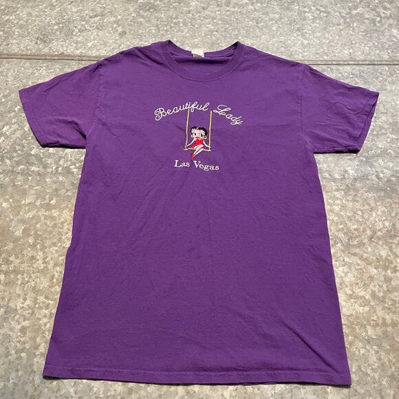 Vintage Betty Boop Embroidered Beautiful Lady Las Vegas Tee Shirt Medium Purple - Picture 1 of 10